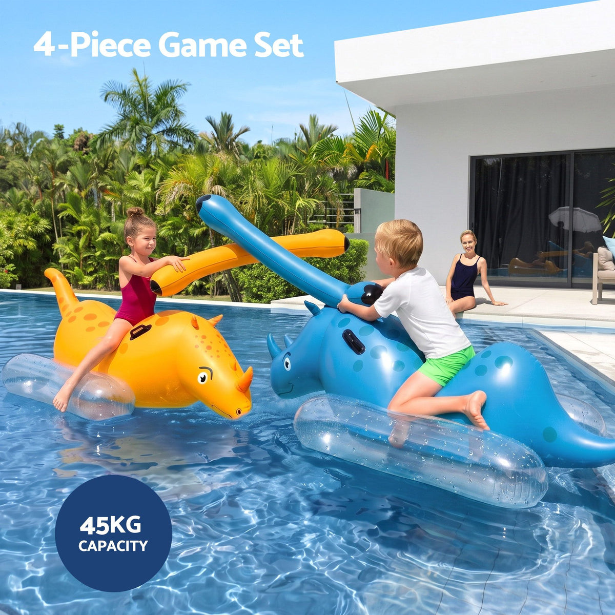 Bestway Kids Rhino Inflatable Ride-On Pool Float Toy Set of 2