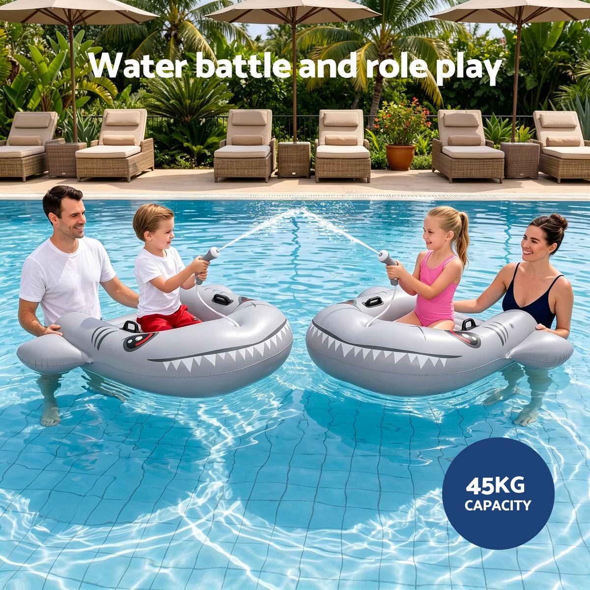 Bestway Shark Ride-On Pool Float Toy Floaties for Kids 45kg Capacity