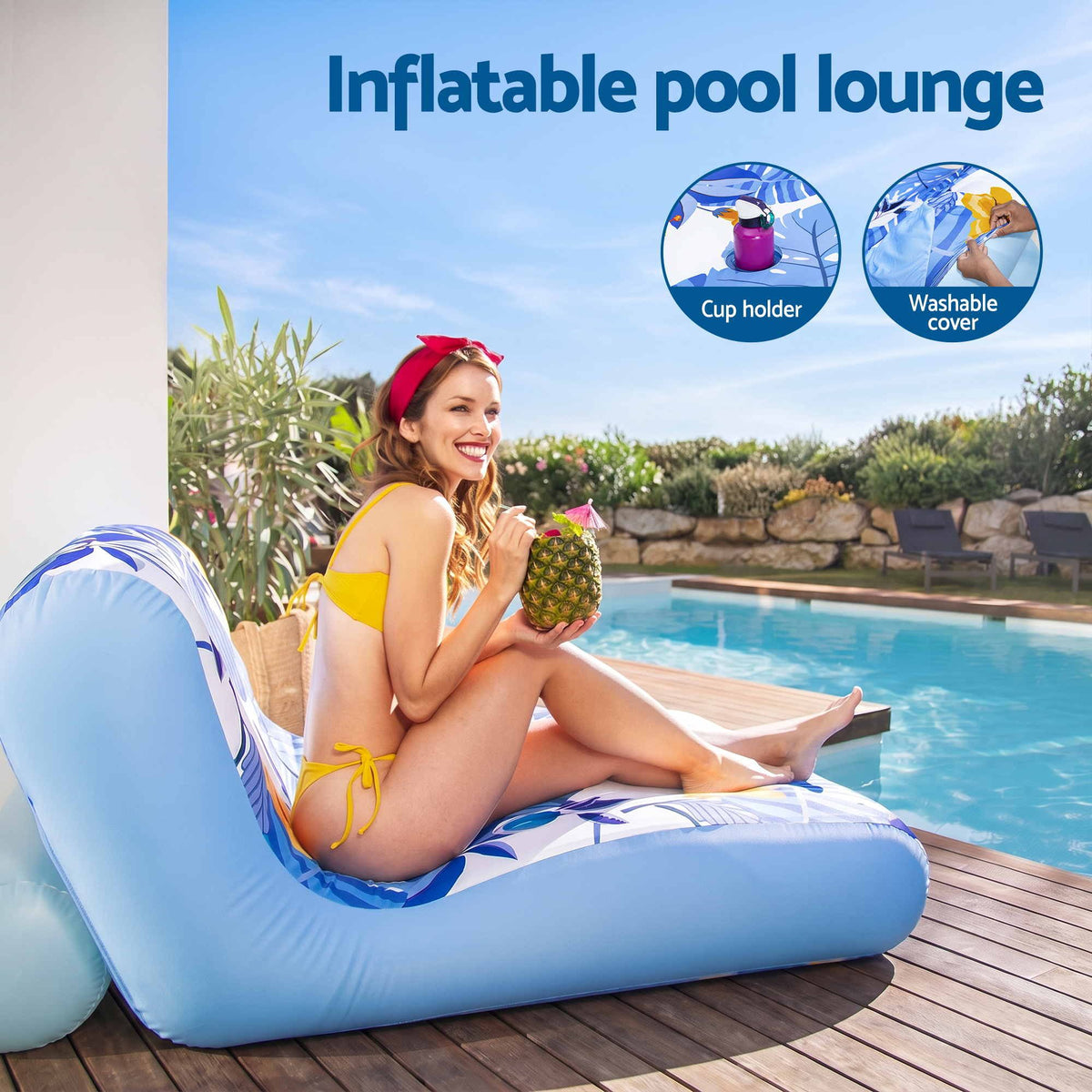 Bestway Inflatable Pool Float Sun Lounger with Cup Holder 163x94cm