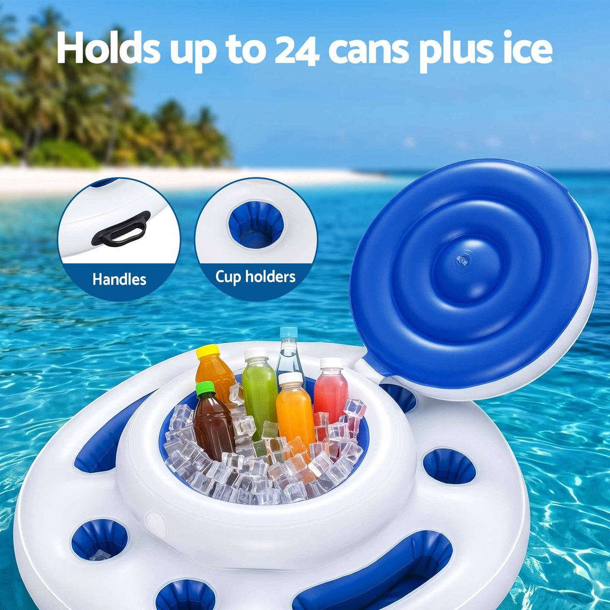Bestway Inflatable Floating Cooler with Cup Holders for Pool Holds 24