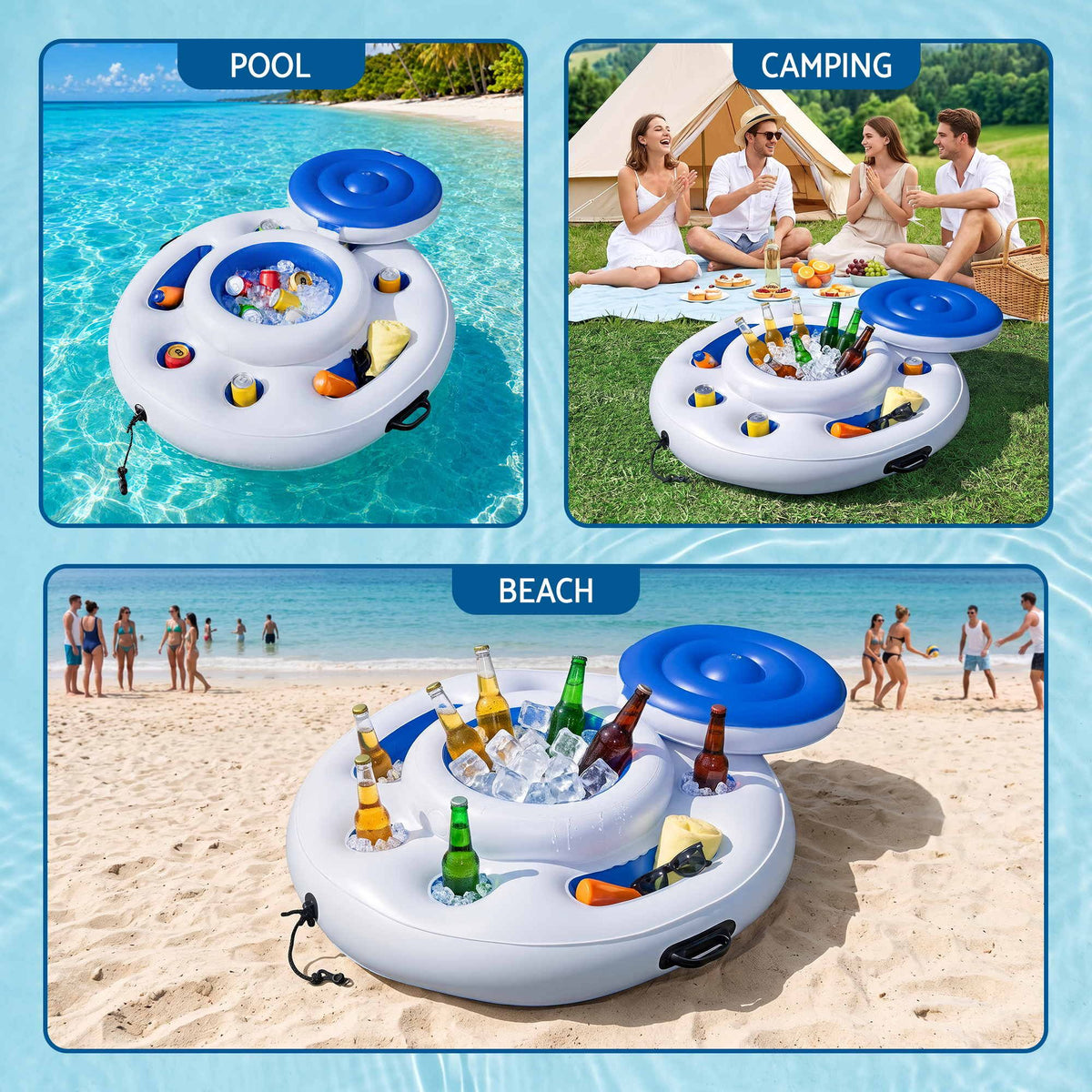 Bestway Inflatable Floating Cooler with Cup Holders for Pool Holds 24