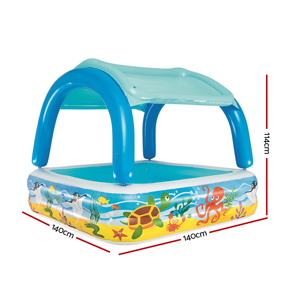 Bestway Kids Pool 140x140x114cm Inflatable Swimming w/ Canopy