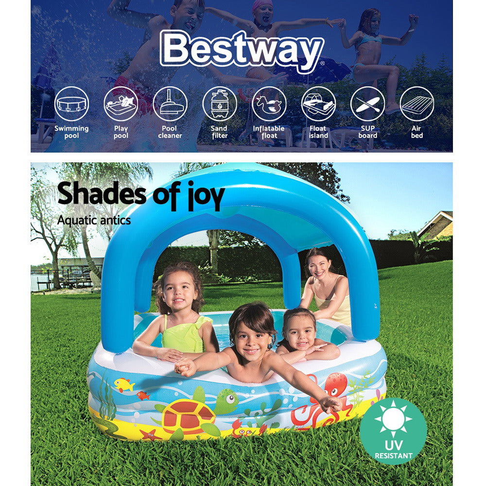 Bestway Kids Pool 140x140x114cm Inflatable Swimming w/ Canopy