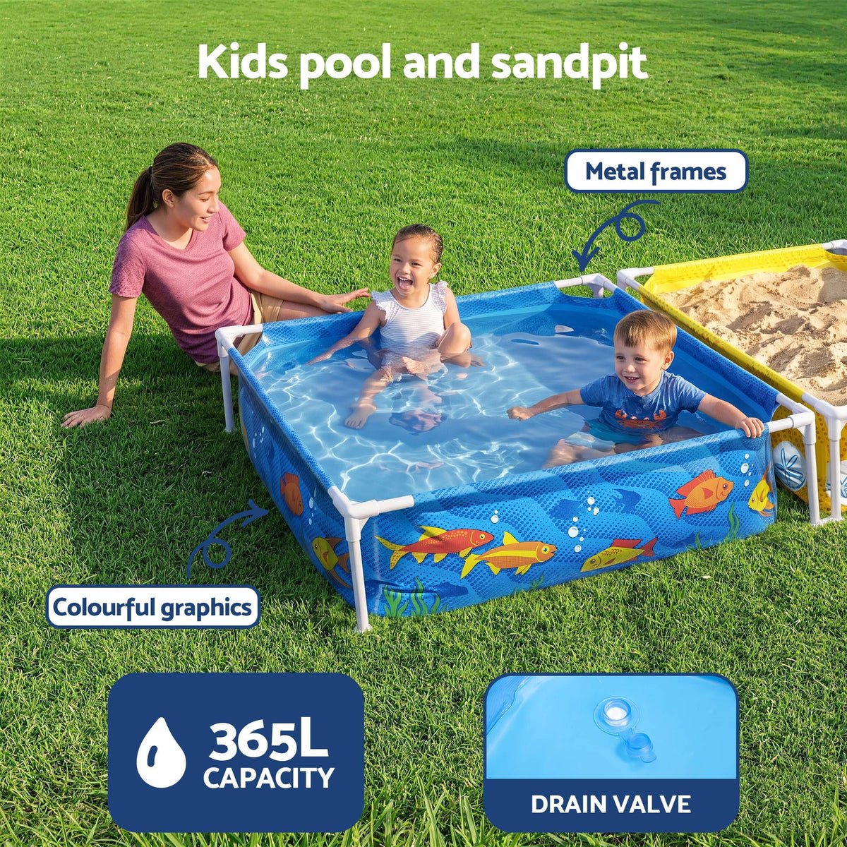 Bestway 2-in-1 Kids Pool and Sandpit Set 122cm/90cm Metal Frame