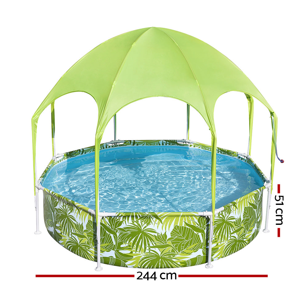 Bestway Kids Pool 244x51cm Steel Frame Swimming Play Pools Canopy
