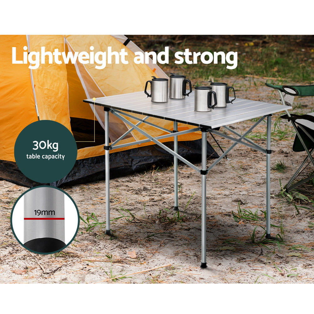 Weisshorn Folding Camping Table 70CM Roll Up Outdoor Picnic BBQ
