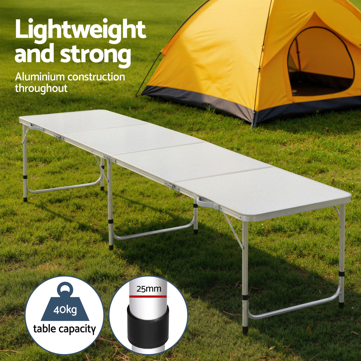 Weisshorn Folding Camping Table 240CM Portable Outdoor Picnic BBQ