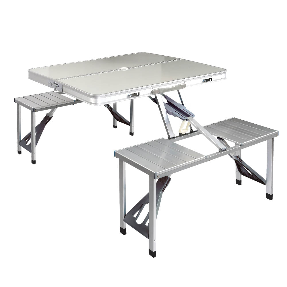Weisshorn Folding Camping Table Outdoor Picnic BBQ With 2 Bench