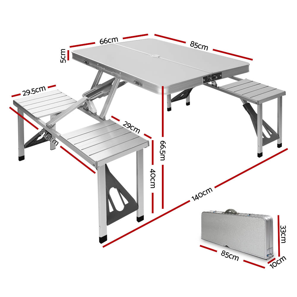 Weisshorn Folding Camping Table Outdoor Picnic BBQ With 2 Bench