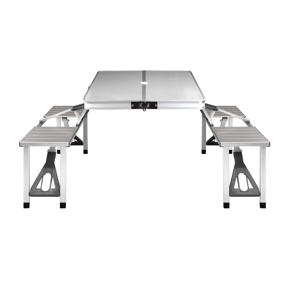 Weisshorn Folding Camping Table Outdoor Picnic BBQ With 2 Bench