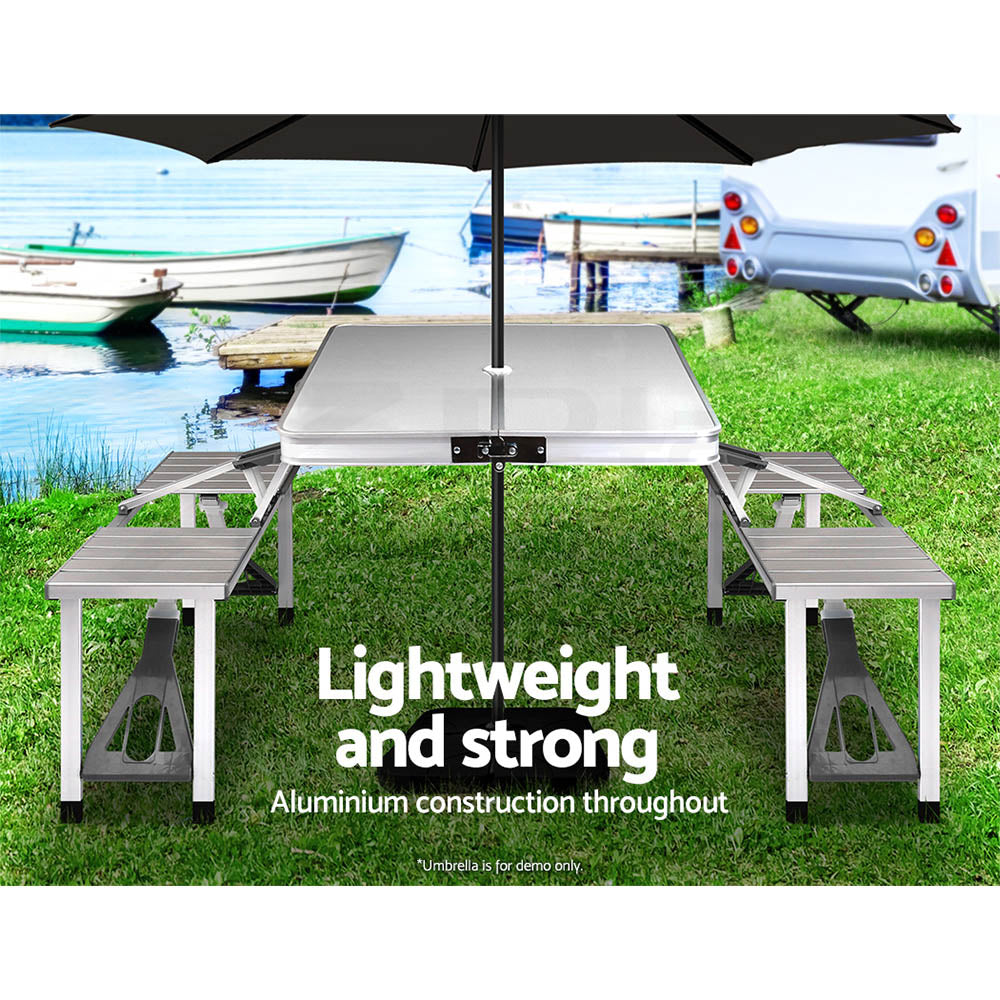 Weisshorn Folding Camping Table Outdoor Picnic BBQ With 2 Bench