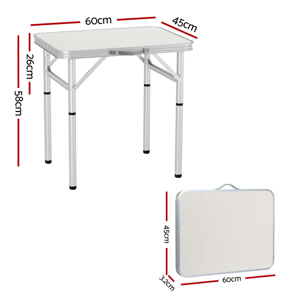 Weisshorn Folding Camping Table 60CM Adjustable Portable Outdoor