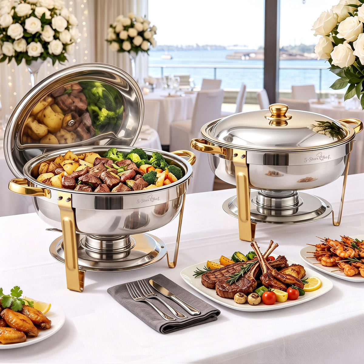 5-Star Chef 5L Chafing Dish Set 2-Pack, Food Warmer Catering Server
