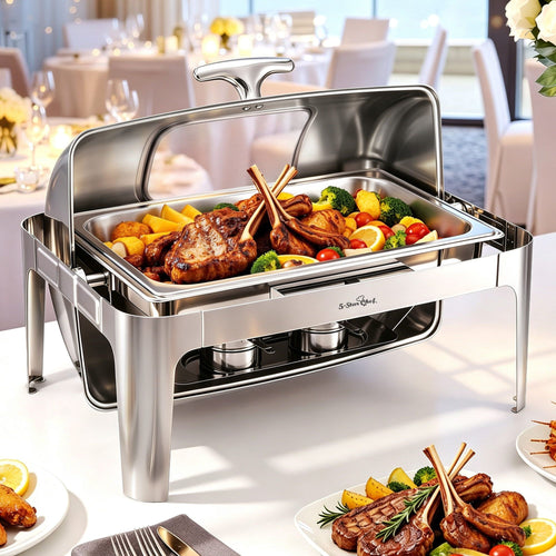 5-Star Chef Chafing Dish Buffet Warmer, 9 L, shown in a real setting