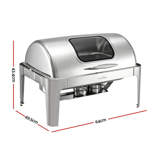 5-Star Chef Chafing Dish Buffet Warmer, 9 L, with its measurements marked