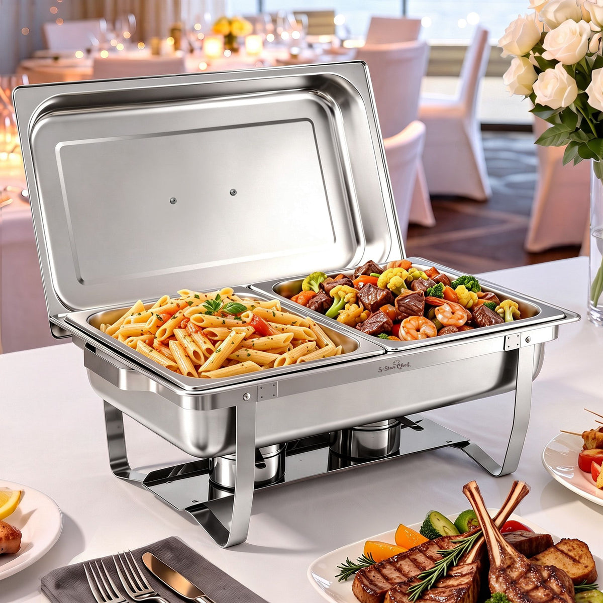 5-Star Chef Chafing Dish 8L 2-Pan Buffet Warmer Food Warmer Catering