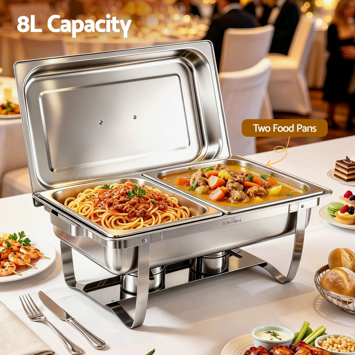 5-Star Chef Chafing Dish 8L 2-Pan Buffet Warmer Food Warmer Catering