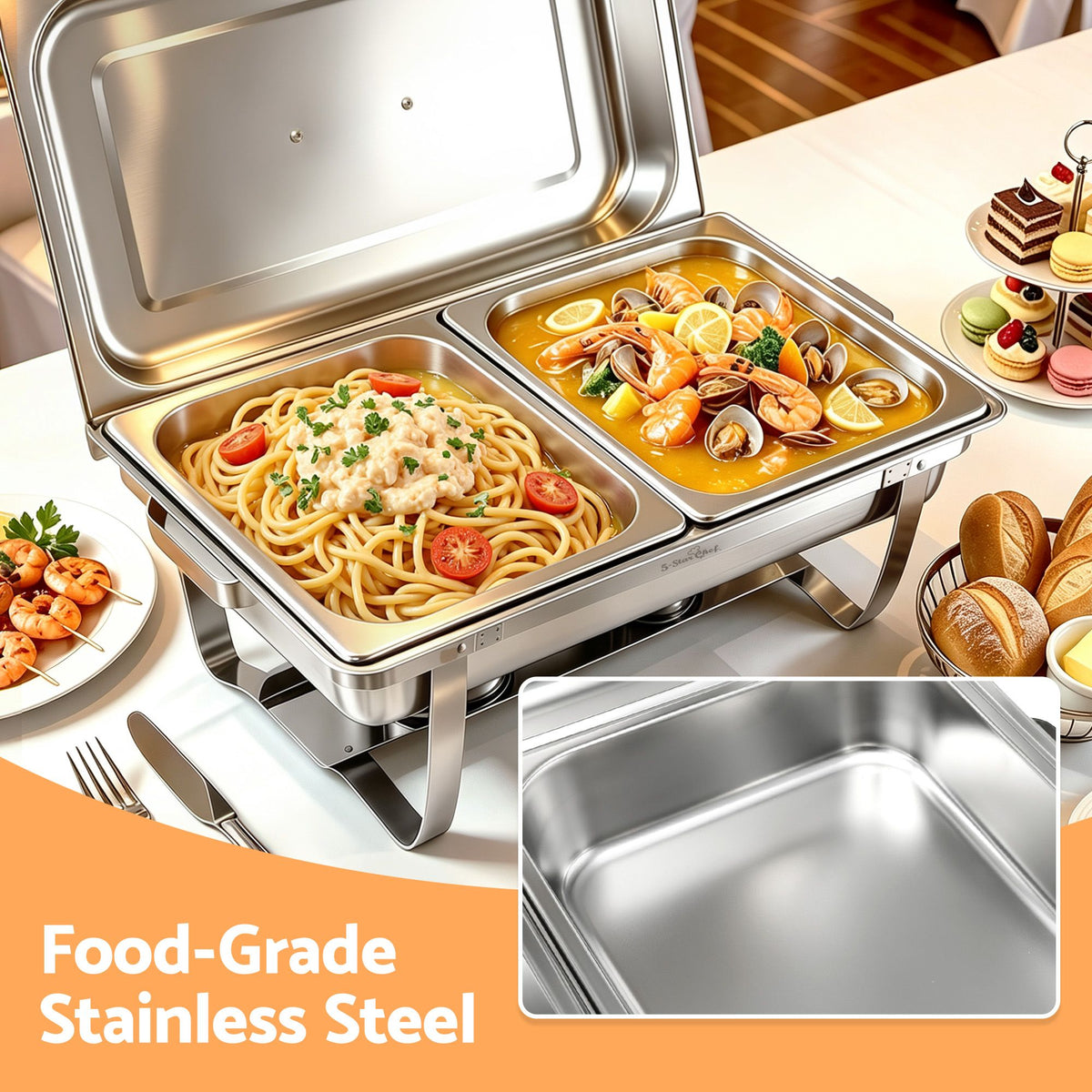 5-Star Chef Chafing Dish 8L 2-Pan Buffet Warmer Food Warmer Catering