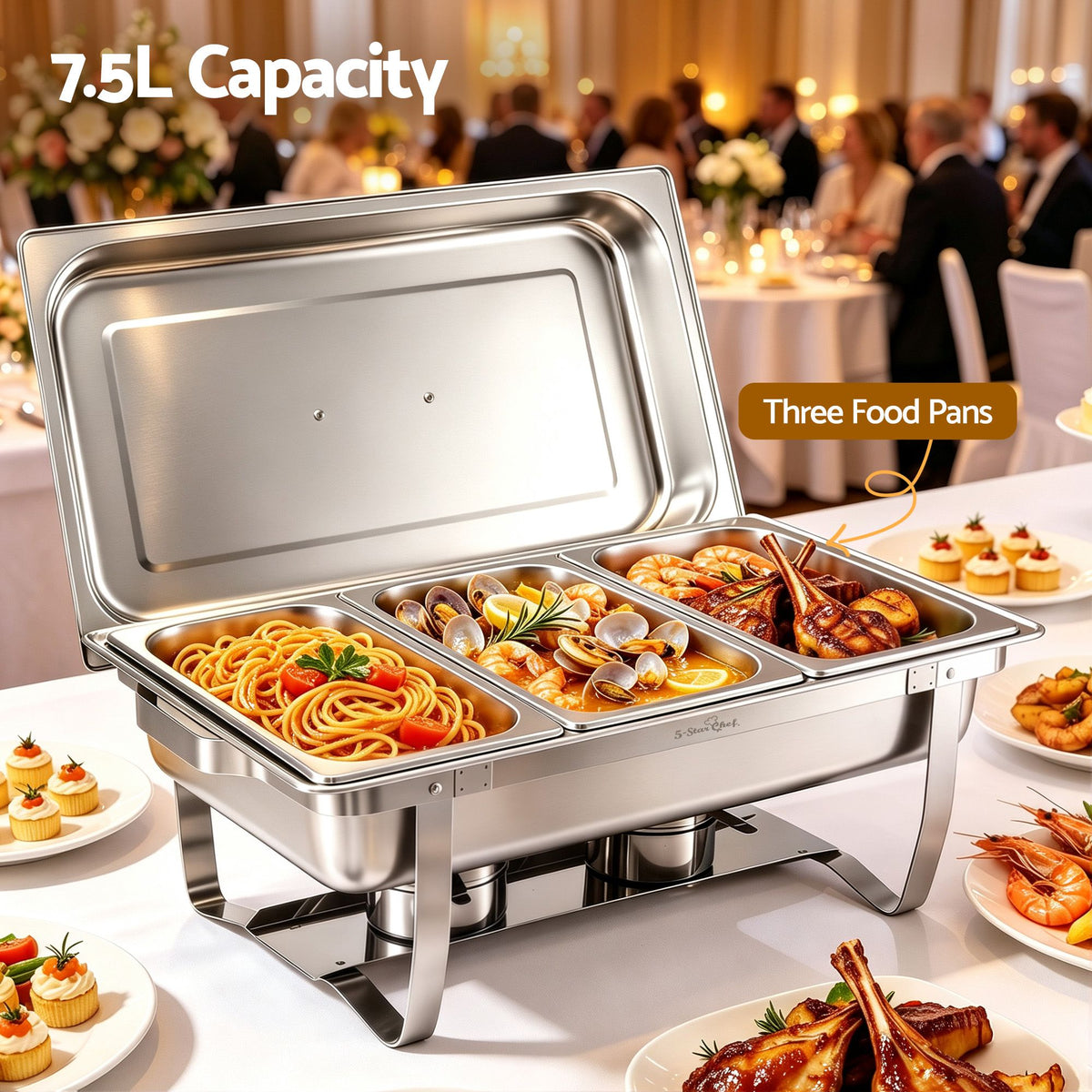 5-Star Chef Chafing Dish 7.5L 3-Pan Buffet Warmer Food Warmer