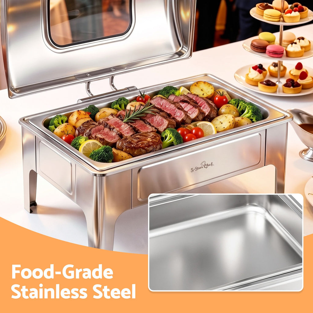 5-Star Chef 9L Stainless Steel Chafing Dish with Viewing Window