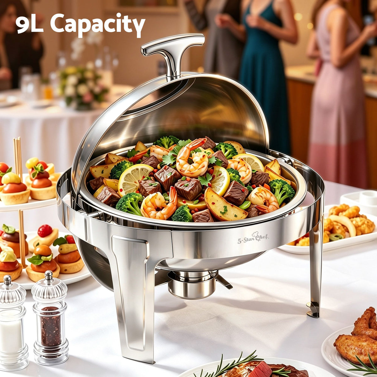5-Star Chef 9L Round Roll Top Chafing Dish