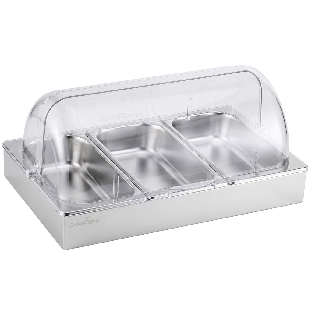 5-Star Chef 3 Pan Food Serving Display Stainless Steel with Clear