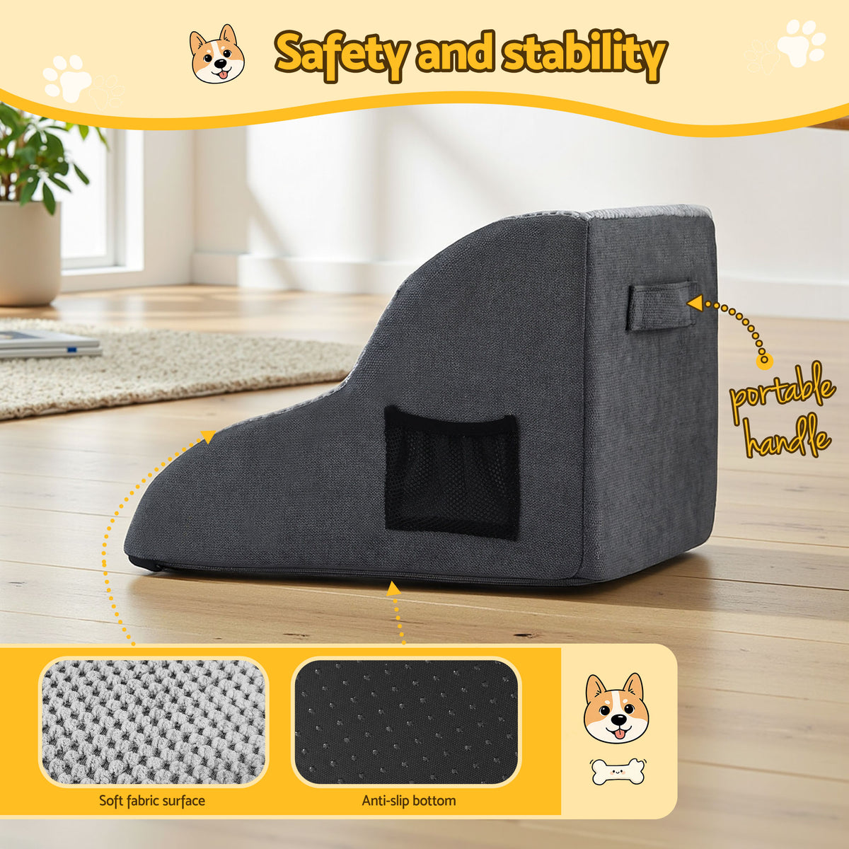 i.Pet Dog Ramp 2 Steps For Small Dogs Bed Sofa Car Foam Non-Slip Pet