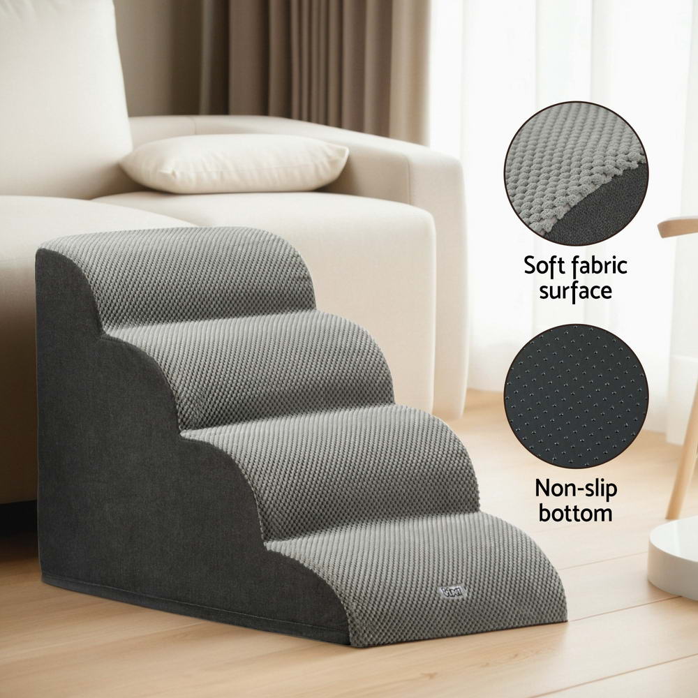 i.Pet Dog Ramp Steps Foam 4 Tier Pet Stairs For Bed Sofa Car Portable