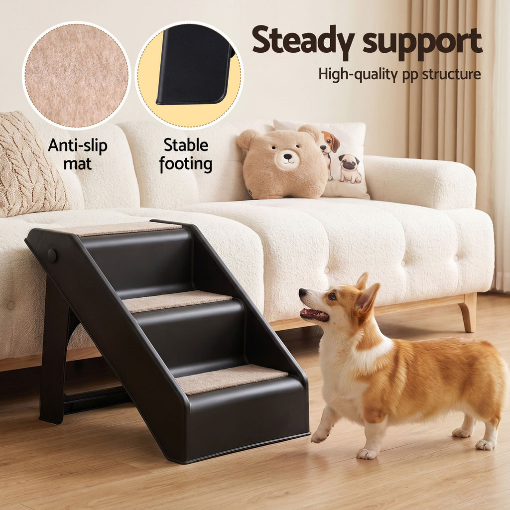 i.Pet Dog Ramp, 3 Steps, Black, Foldable, with its measurements marked, photo 5 of 6
