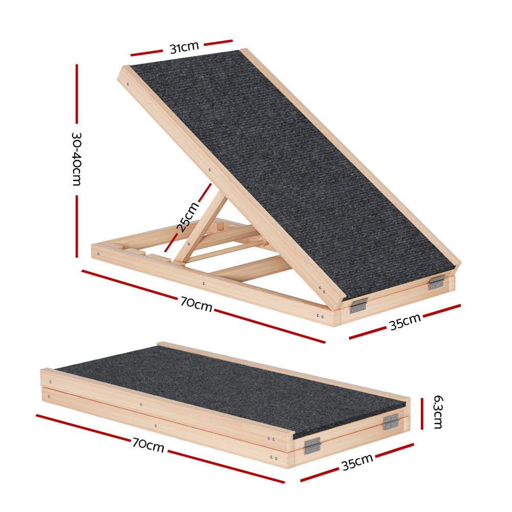 i.Pet Dog Ramp 70cm Adjustable Height Wooden Steps Stairs For Bed