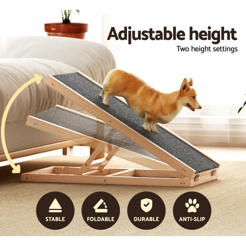 i.Pet Dog Ramp 70cm Adjustable Height Wooden Steps Stairs For Bed