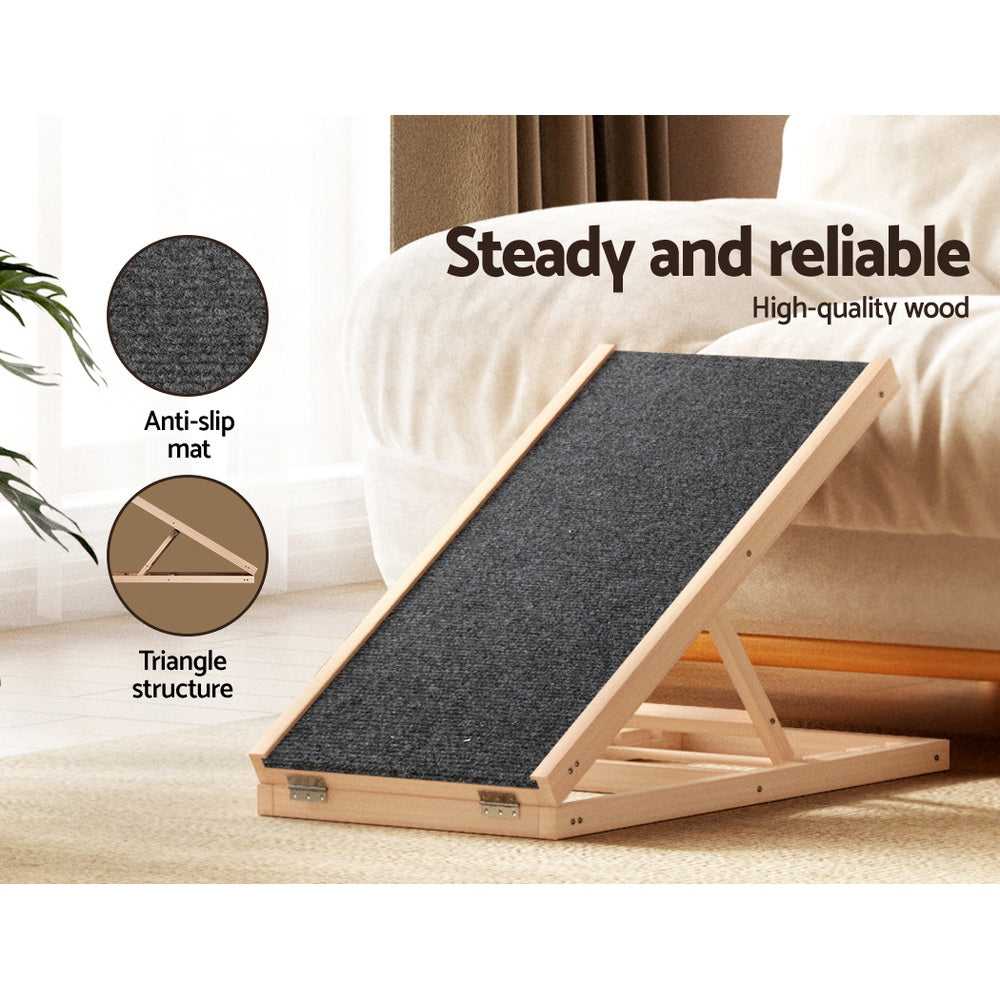 i.Pet Dog Ramp 70cm Adjustable Height Wooden Steps Stairs For Bed