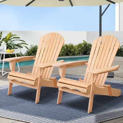 Gardeon Adirondack Outdoor Chair Set, 2 Piece, Natural