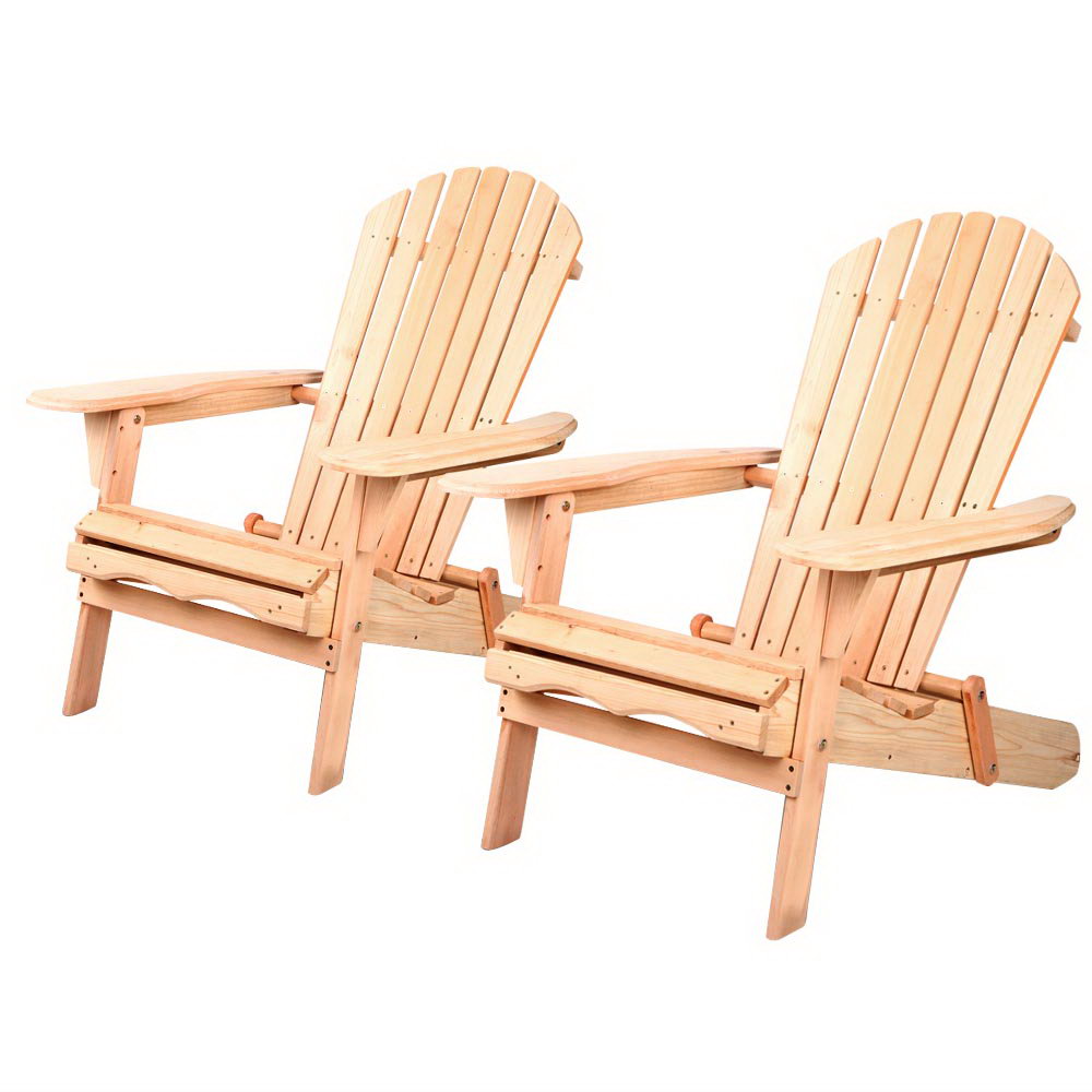 Gardeon Adirondack Outdoor Chairs Wooden Beach Chair Patio Furniture Garden Natural Set