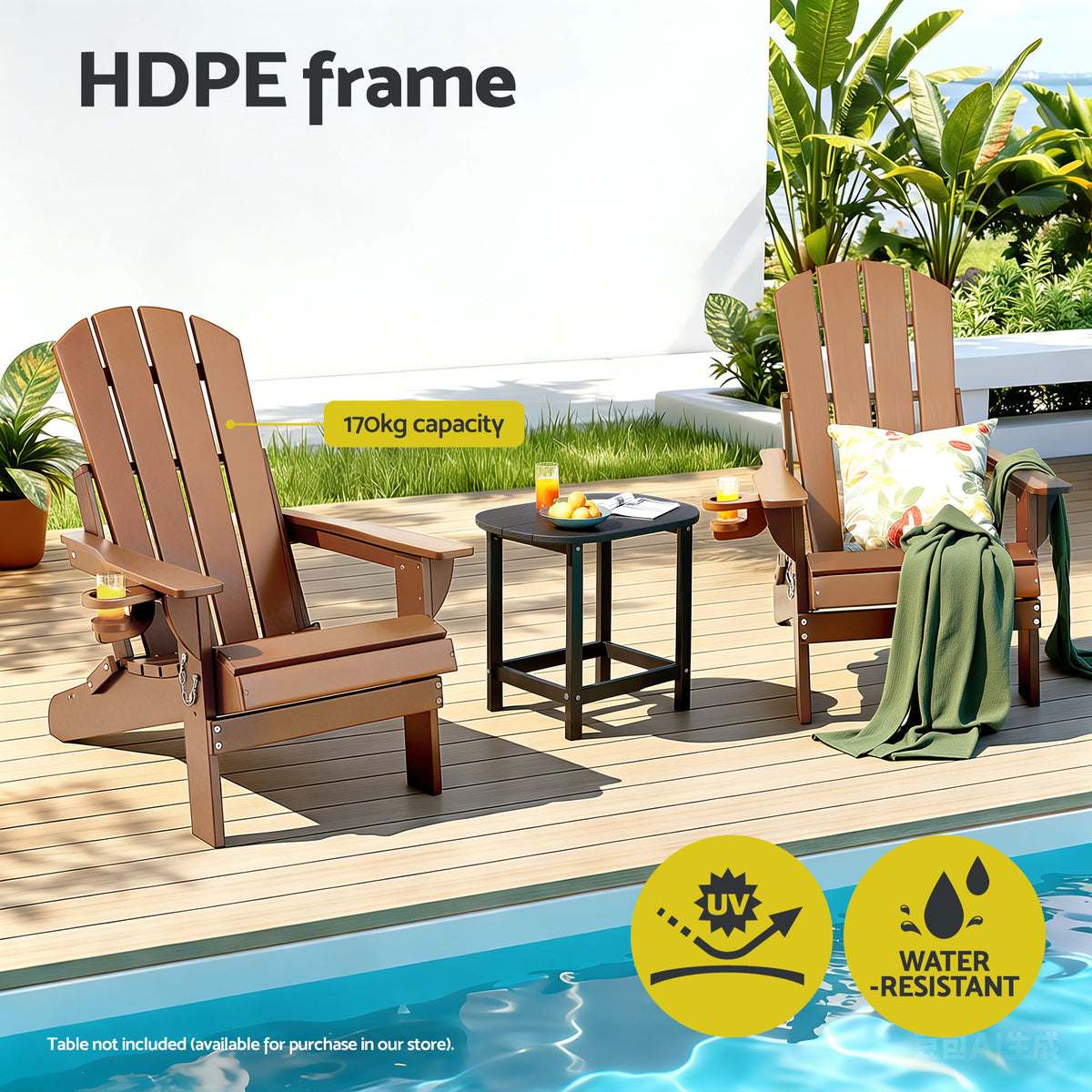 Gardeon Outdoor Chairs Folding Adirondack Beach Chair HDPE Sun Lounge Patio Furniture