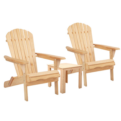 Gardeon Adirondack Table and Chair Set, 3 Piece, Natural