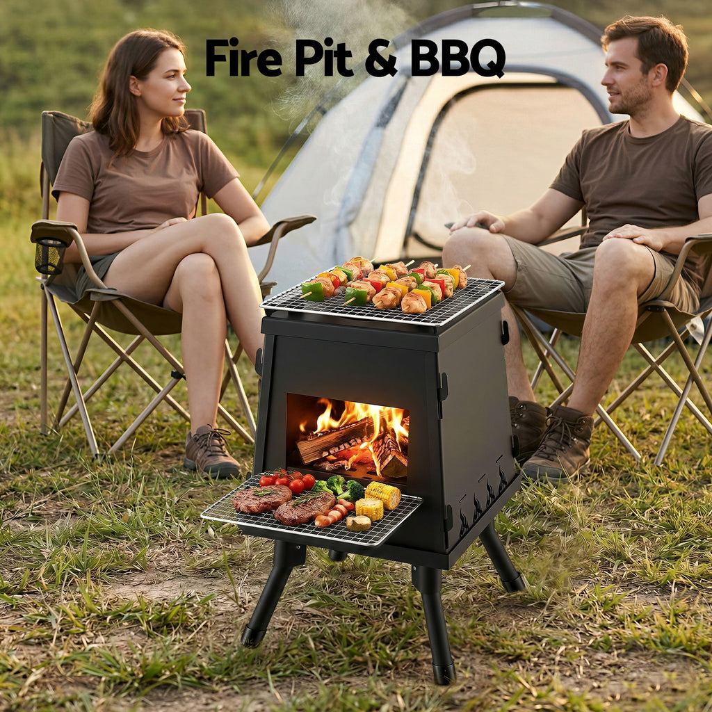 Grillz Fire Pit BBQ Portable Outdoor Fireplace Metal Camping Stove for Boiling Water