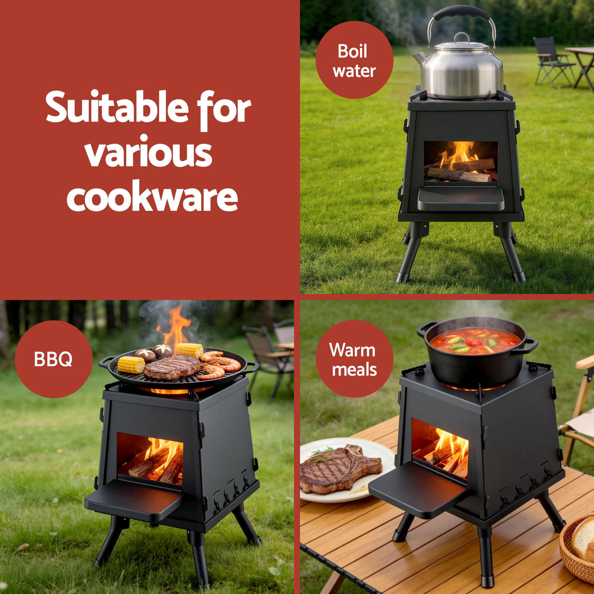 Grillz Fire Pit BBQ Portable Outdoor Fireplace Metal Camping Stove for Boiling Water