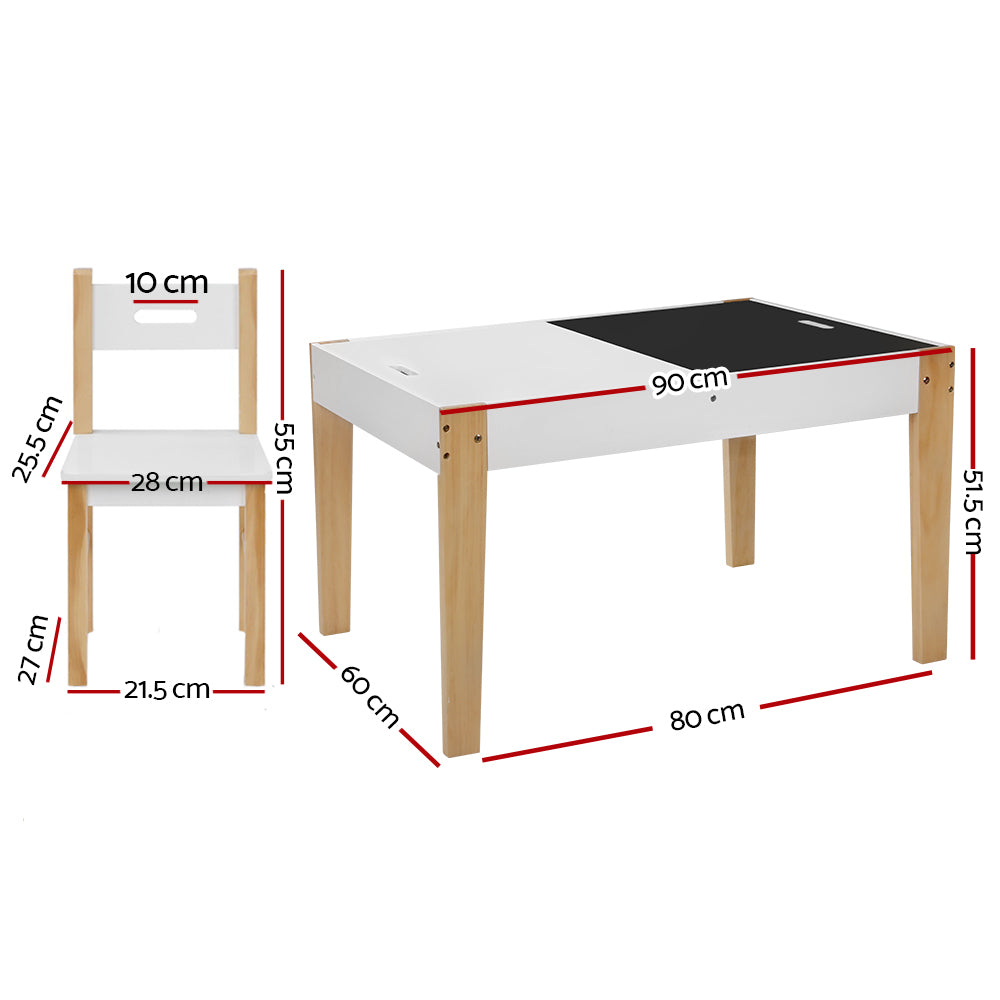 Keezi 3PCS Kids Table and Chairs Set Storage Toys Play Activity Desk