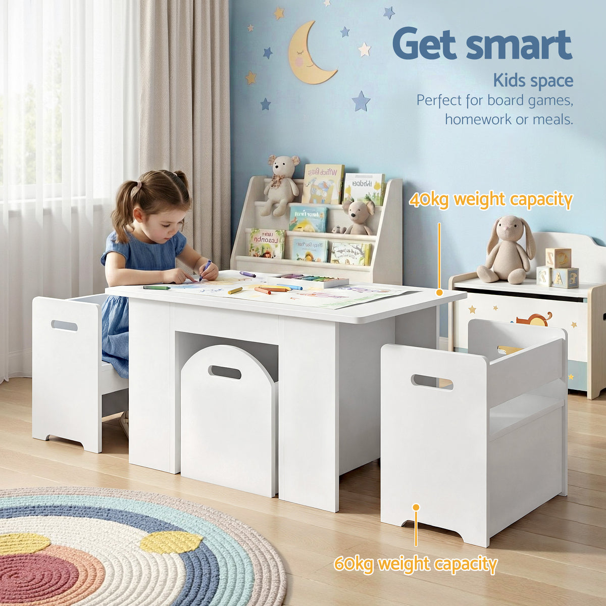 Keezi 3-Piece Kids Table and Chairs Set with Storage Box