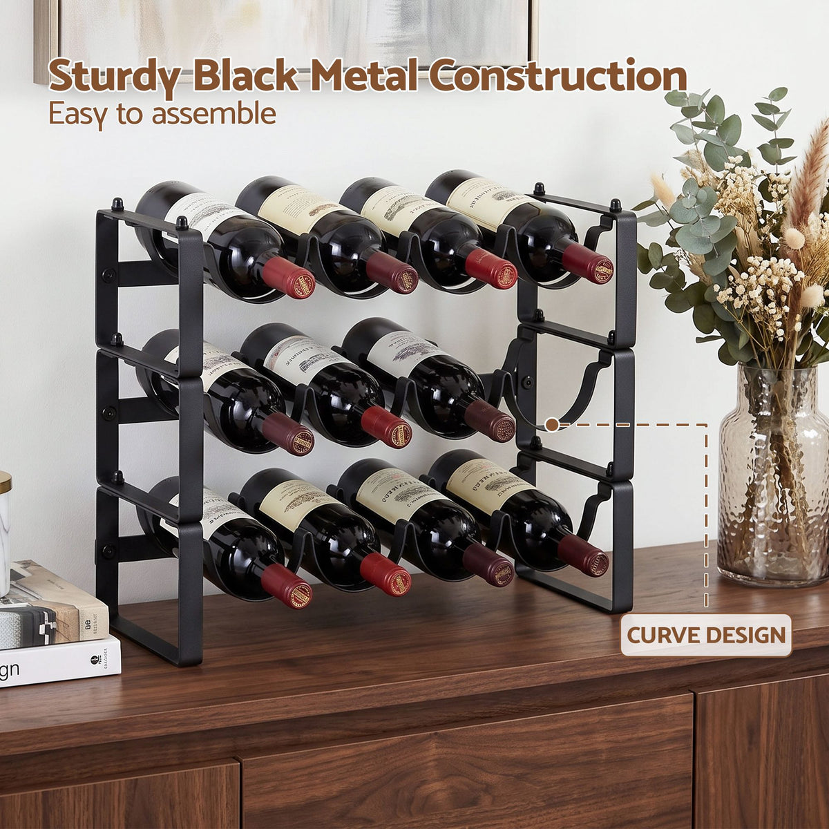 Artiss 3 Tier Stackable Metal Wine Rack, 12 Bottles