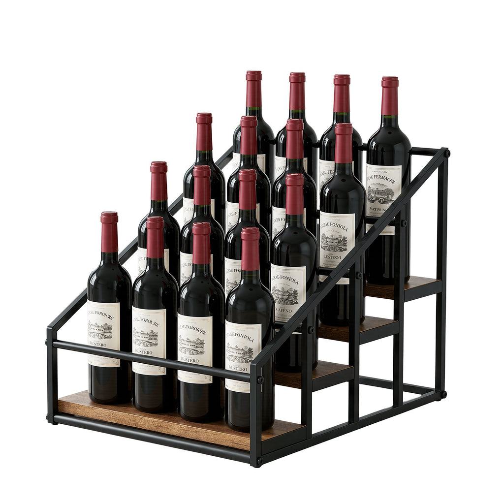 Artiss 4-Tier Tabletop Wine Rack, 16 Bottles, Black and Wood