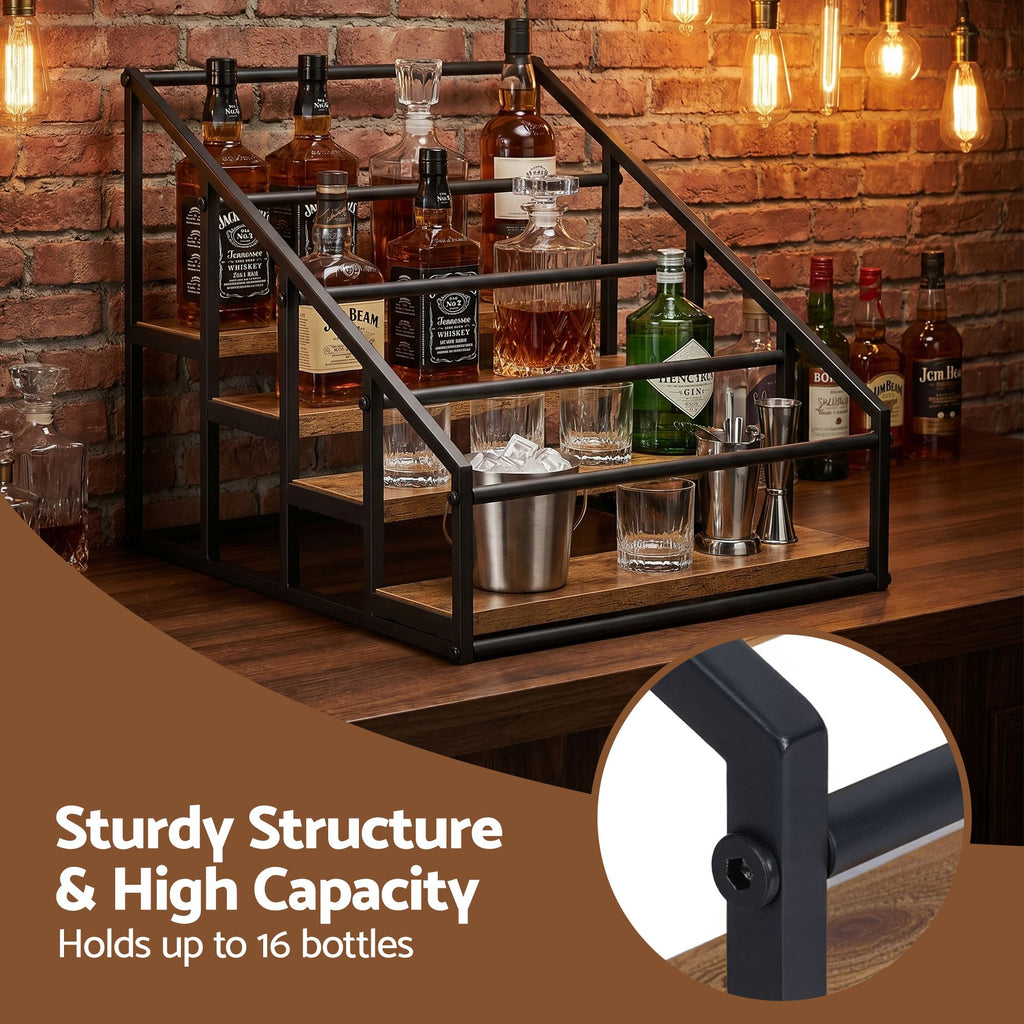 Artiss 4-Tier Tabletop Wine Rack, 16 Bottles, Black and Wood