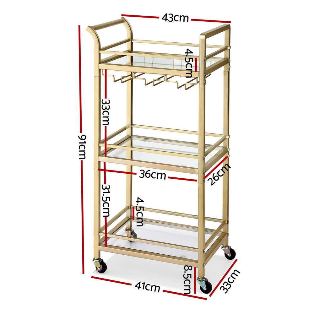 Artiss 3 Tier Mirrored Glass Bar Cart, 43 cm