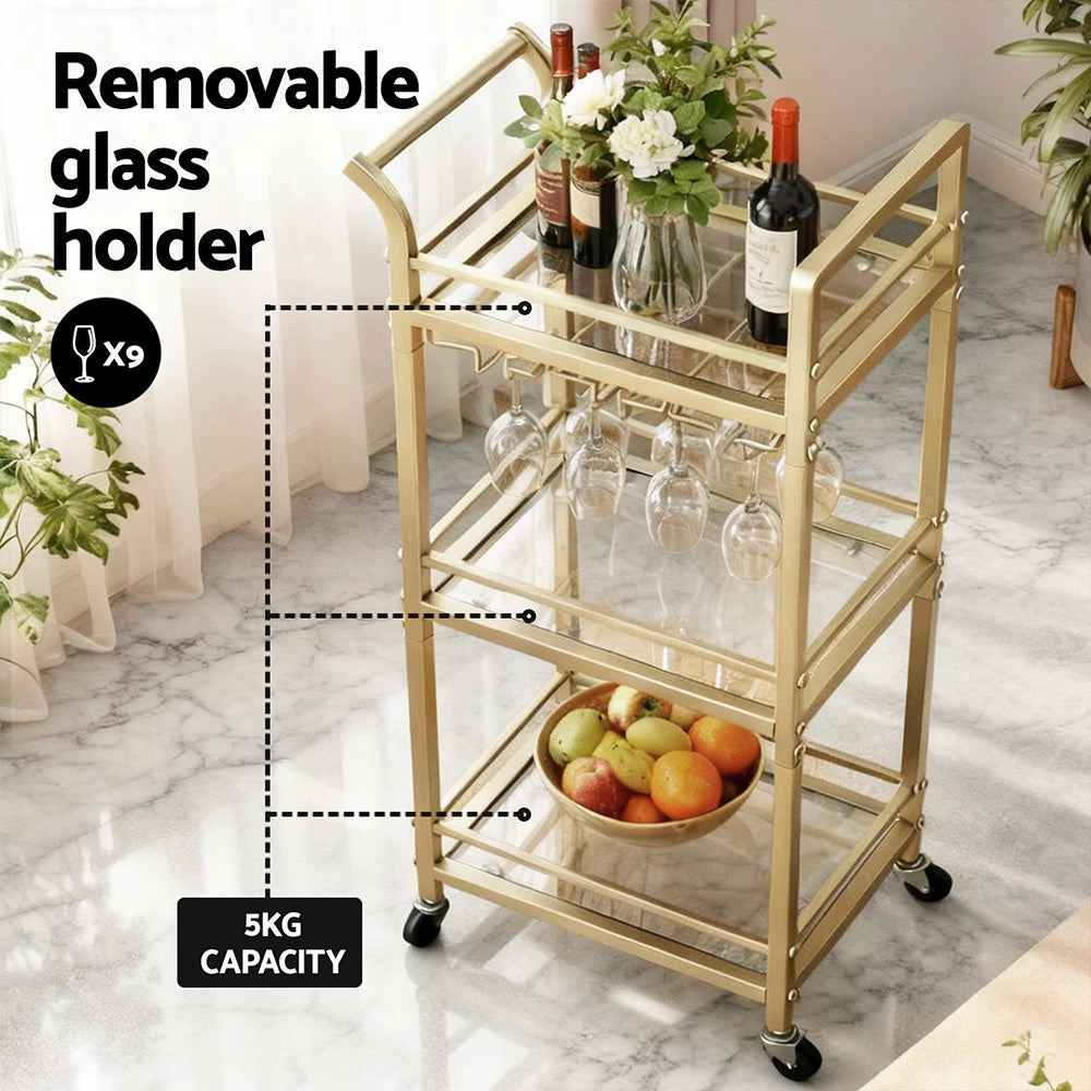 Artiss 3 Tier Mirrored Glass Bar Cart, 43 cm