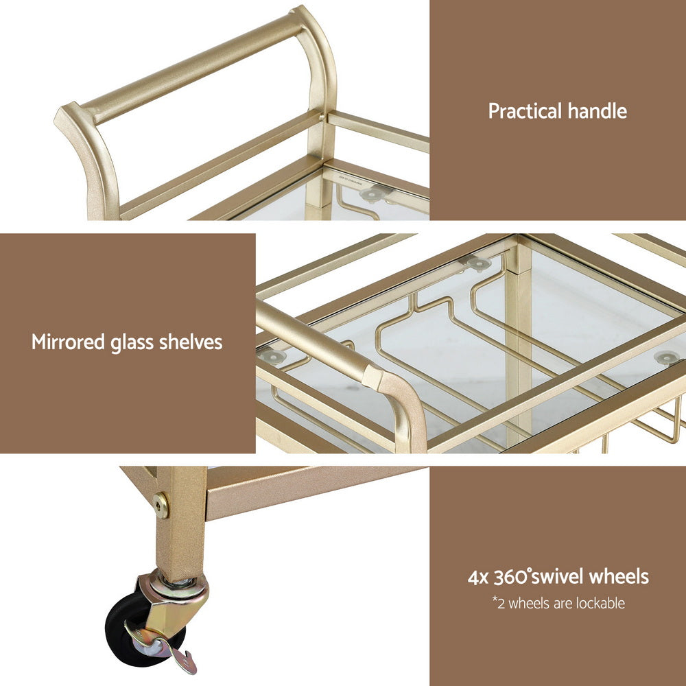Artiss 3 Tier Mirrored Glass Bar Cart, 43 cm