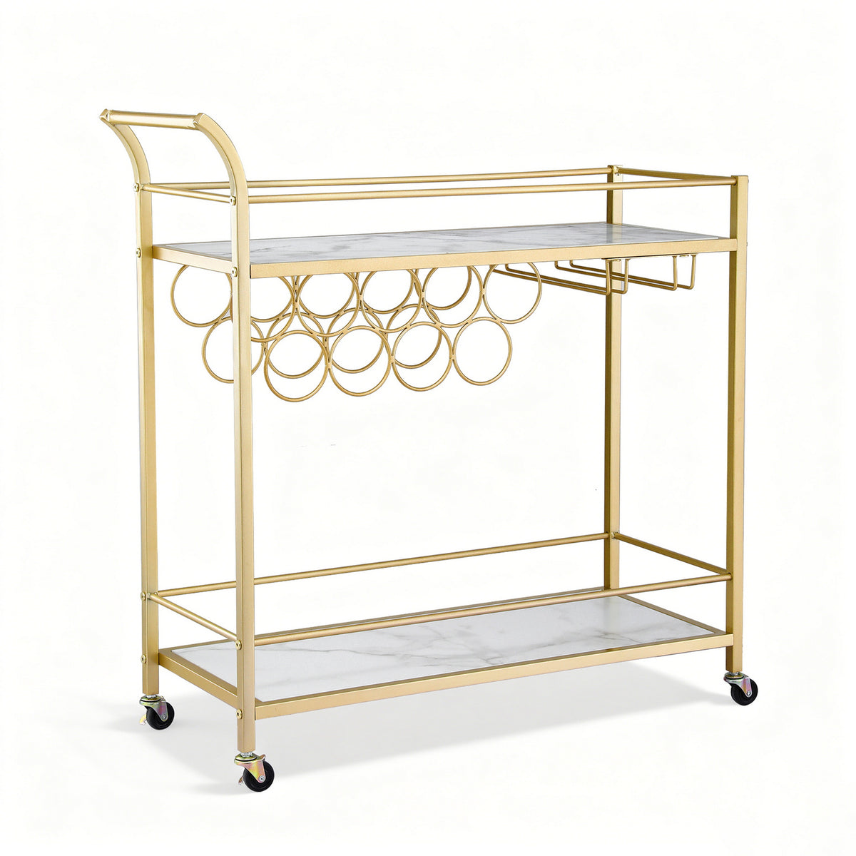 Artiss Marble Effect Bar Cart with Wine Rack, 85 cm