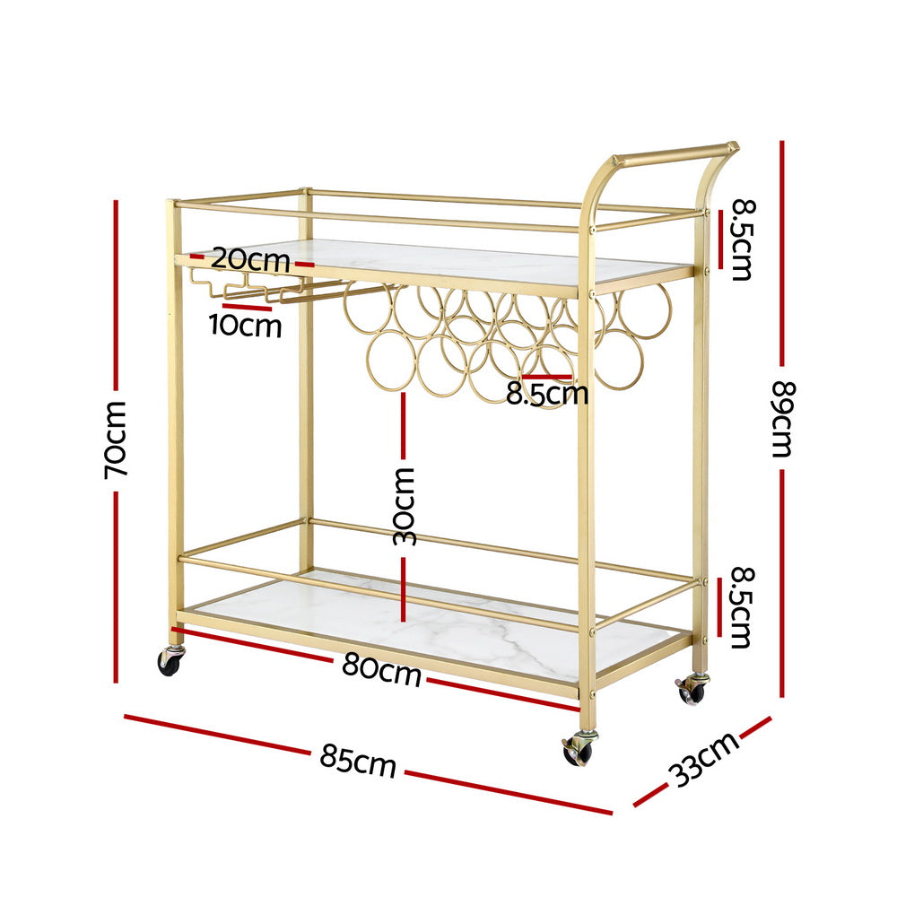 Artiss Marble Effect Bar Cart with Wine Rack, 85 cm