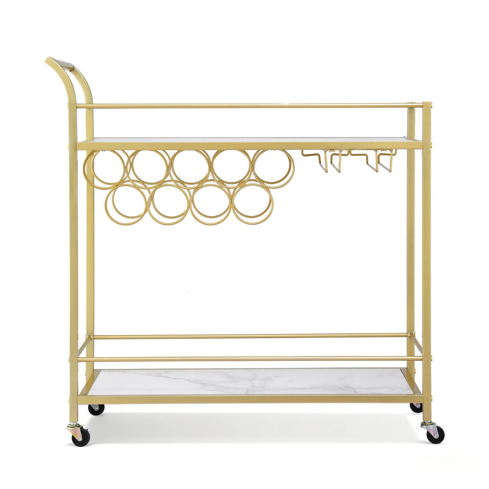 Artiss Marble Effect Bar Cart with Wine Rack, 85 cm