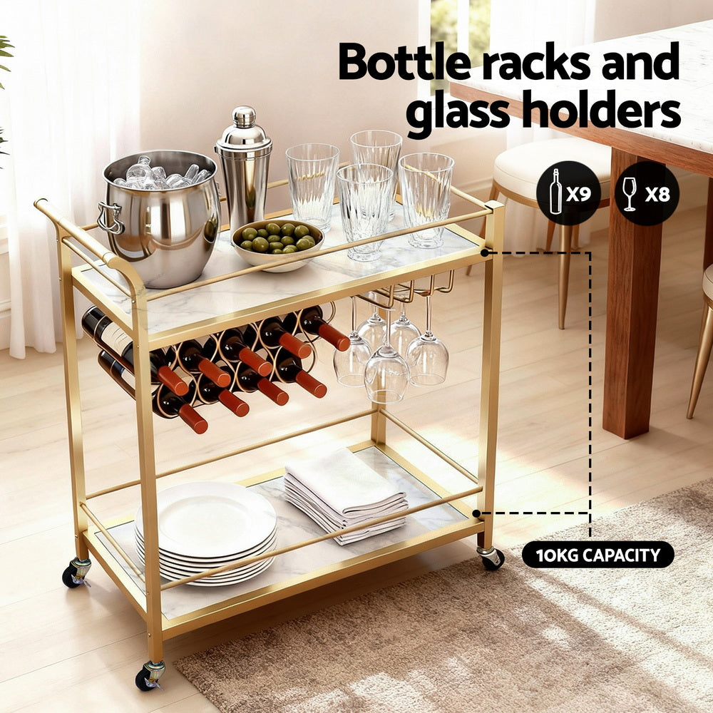 Artiss Marble Effect Bar Cart with Wine Rack, 85 cm